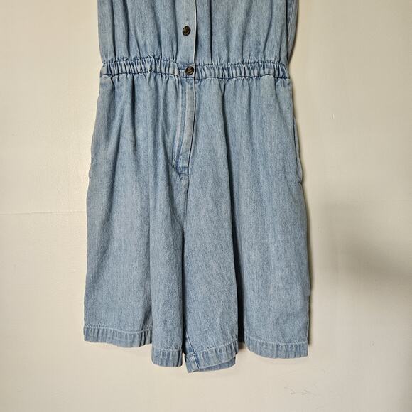 Vtg Denim Romper Womens L Blue Jean Shorts Jorts Button Up Collared Y2K Boho - Picture 3 of 12